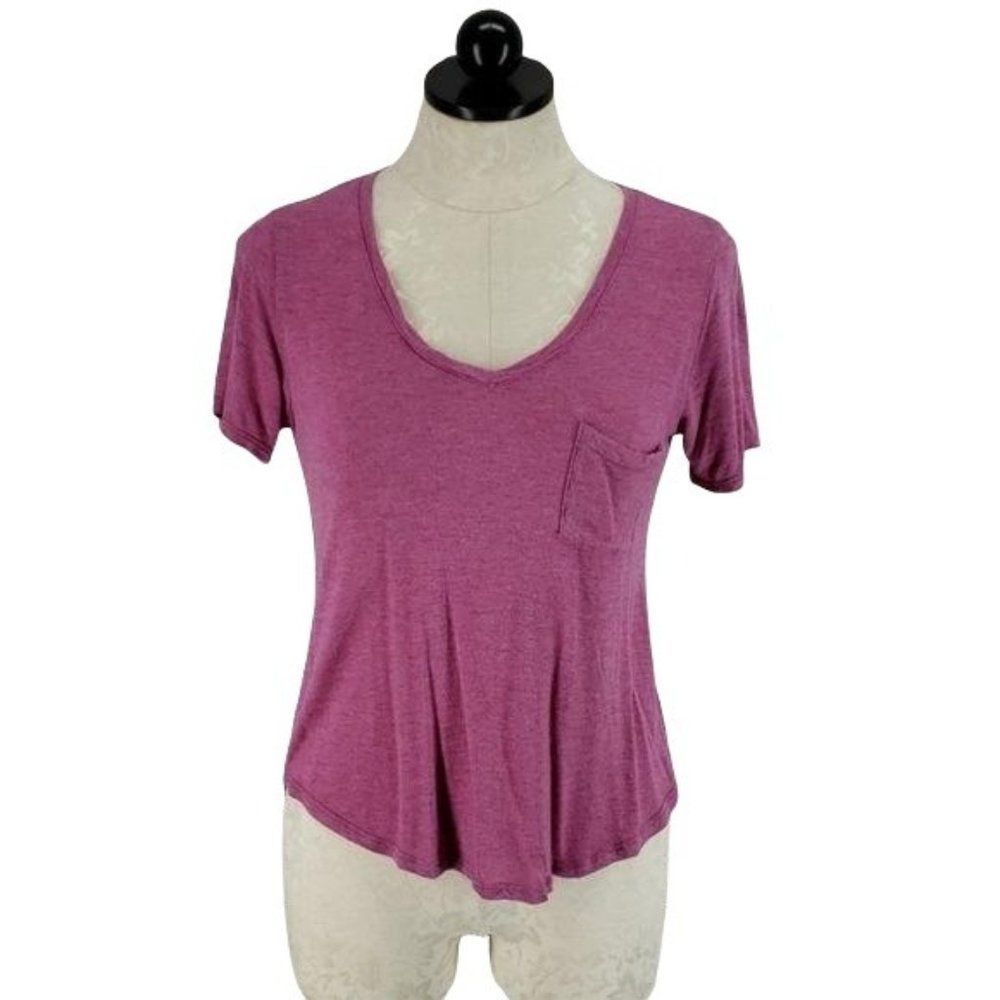 Tresics Purple Basic Scoop Neck Pocket Small Tee shirt‎